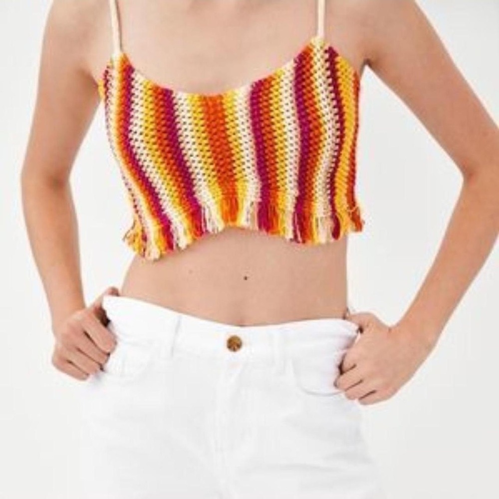 Zara Multicolor Crochet Knit Top - Orange, Yellow, Pink, Cream